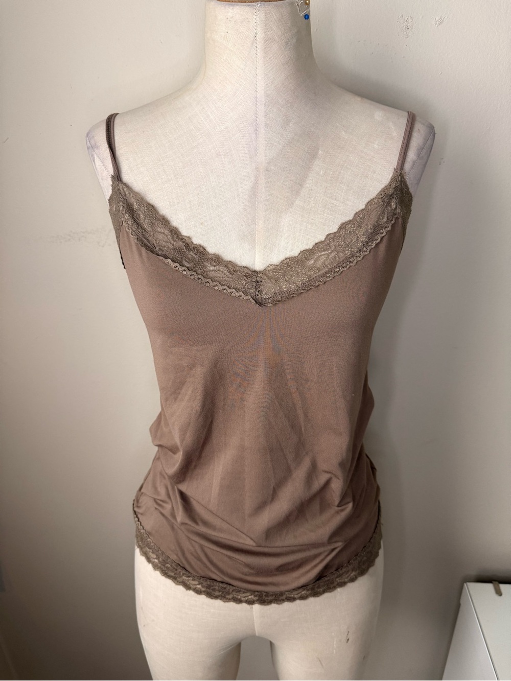Wuhou Brown Lace Trim Cami Tank Top Size L